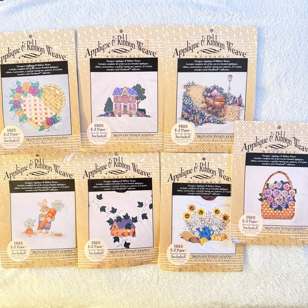 Lot of 7 Vintage 1995 Iron-On Innovations Applique & Ribbon Weave Wearable Kits